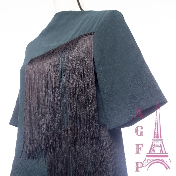 💖 2/$30 NWT Zara boho Fringe boxy dark green blouse top art to wear size XS - Picture 12 of 15